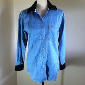 SOLD Vintage Express Denim & Velour Trim Shirt